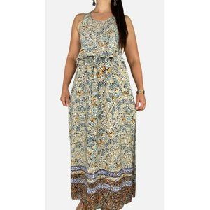 THURLEY Multicoloured Butterfly Print  Silk Peplum Maxi Dress